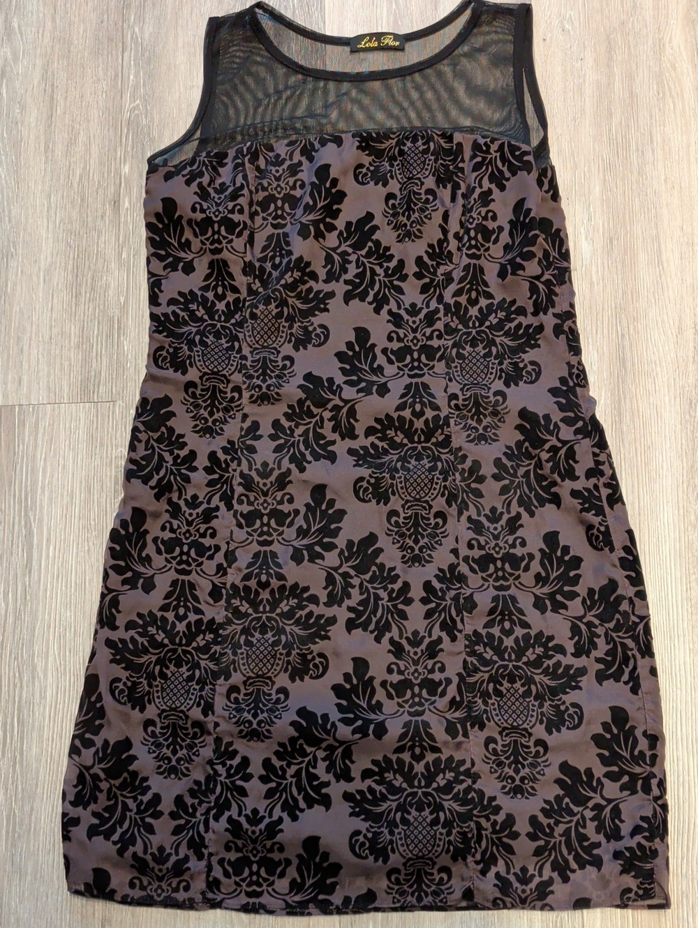 Lola Flor Velvet Burnout Damask Mini Dress Sheer Mesh Y2K Whimsigoth Medium